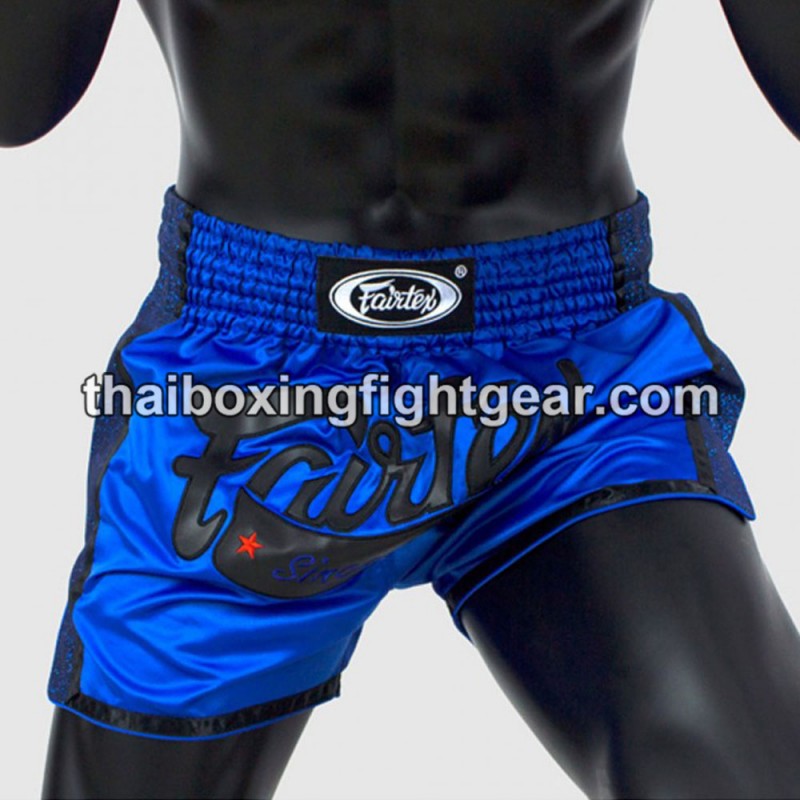 Short de muay thai Fairtex slim cut cut bleu BS1702 | Shorts