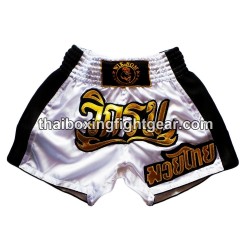 Wik-Rom Muay Thai Boxing Shorts White / Black | Muay Thai Shorts