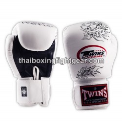 Gants de boxe Thai Twins FBGVL3-6 édition limité "dragon" Blanc et Noir | Gants
