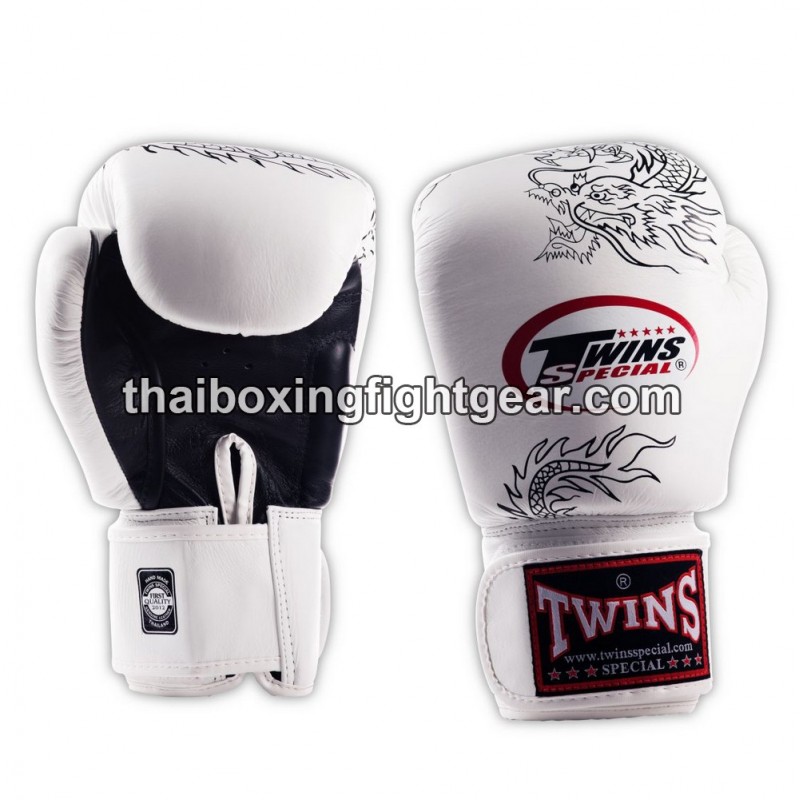 Gants de boxe Thai Twins FBGVL3-6 édition limité "dragon" Blanc et Noir | Gants