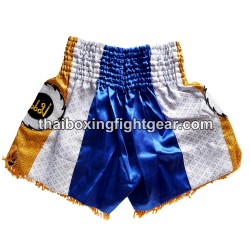 Short de boxe Thai Lumpinee bleu argent | Shorts Boxe Thai