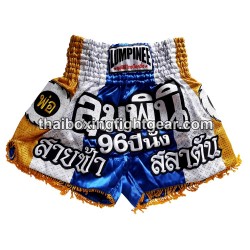 Short de boxe Thai Lumpinee bleu argent | Shorts Boxe Thai
