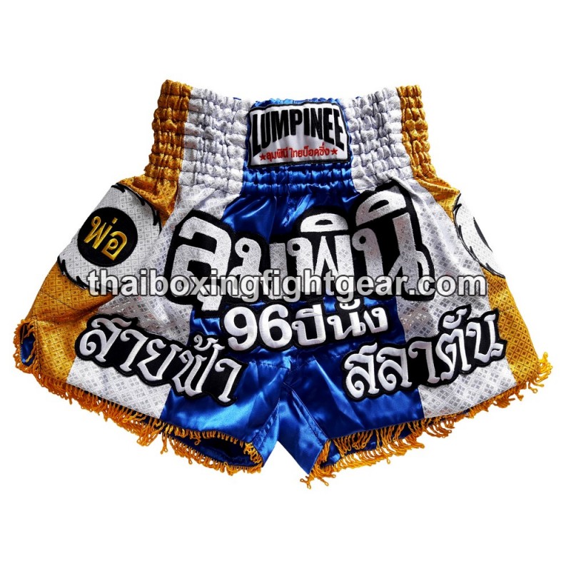 Short de boxe Thai Lumpinee bleu argent | Shorts Boxe Thai