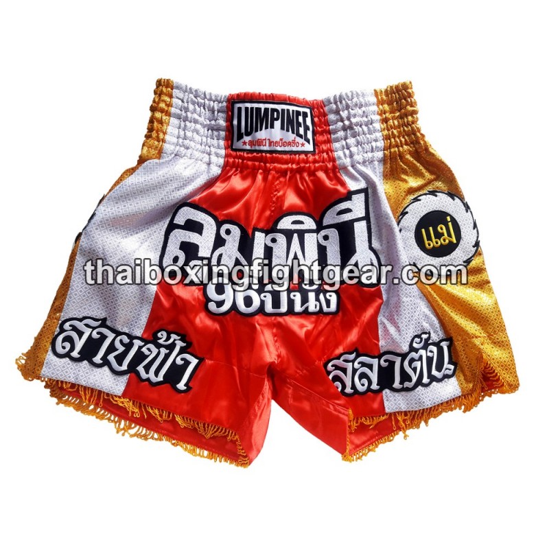 Short de boxe Thai Lumpinee rouge / gris | Shorts Boxe Thai
