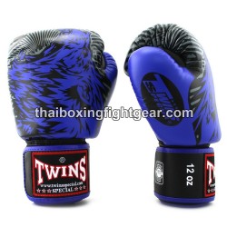 Gants de boxe thai Twins FBGVL3-50 "Wolf" Noir et Bleu | Gants