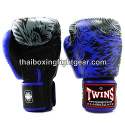 Gants de boxe thai Twins FBGVL3-50 "Wolf" Noir et Bleu | Gants