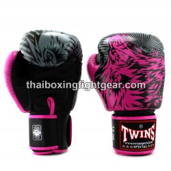 Gants de boxe thai Twins FBGVL3-50 "Wolf" Noir et Rose | Gants