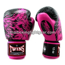 Gants de boxe thai Twins FBGVL3-50 "Wolf" Noir et Rose | Gants