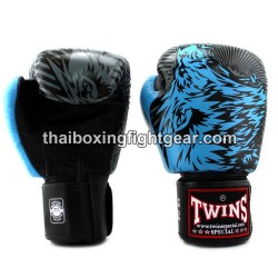 Gants de boxe thai Twins FBGVL3-50 "Wolf" Noir et Turquoise | Gants