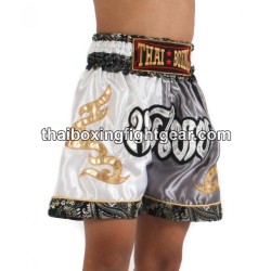 Short de Boxe Thai Enfant Gris Blanc Thaiboxing | Kids