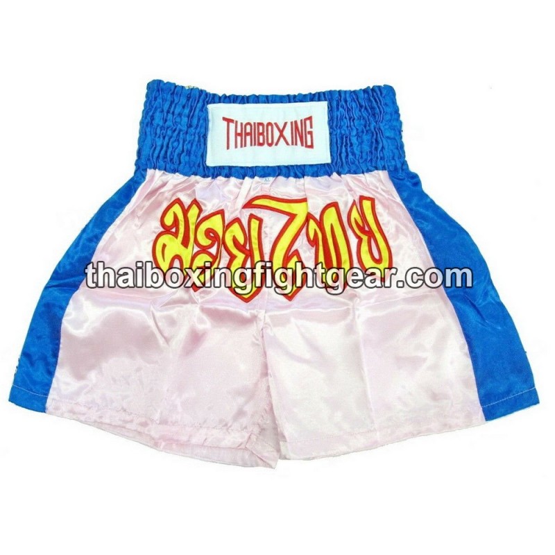 Short de Boxe Thai Enfant Blanc Bleu Thaiboxing | Kids