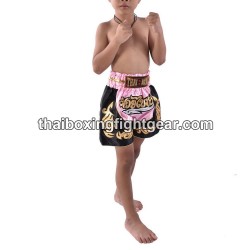 Short de Boxe Thai Enfant Rose Noir Thaiboxing | Kids