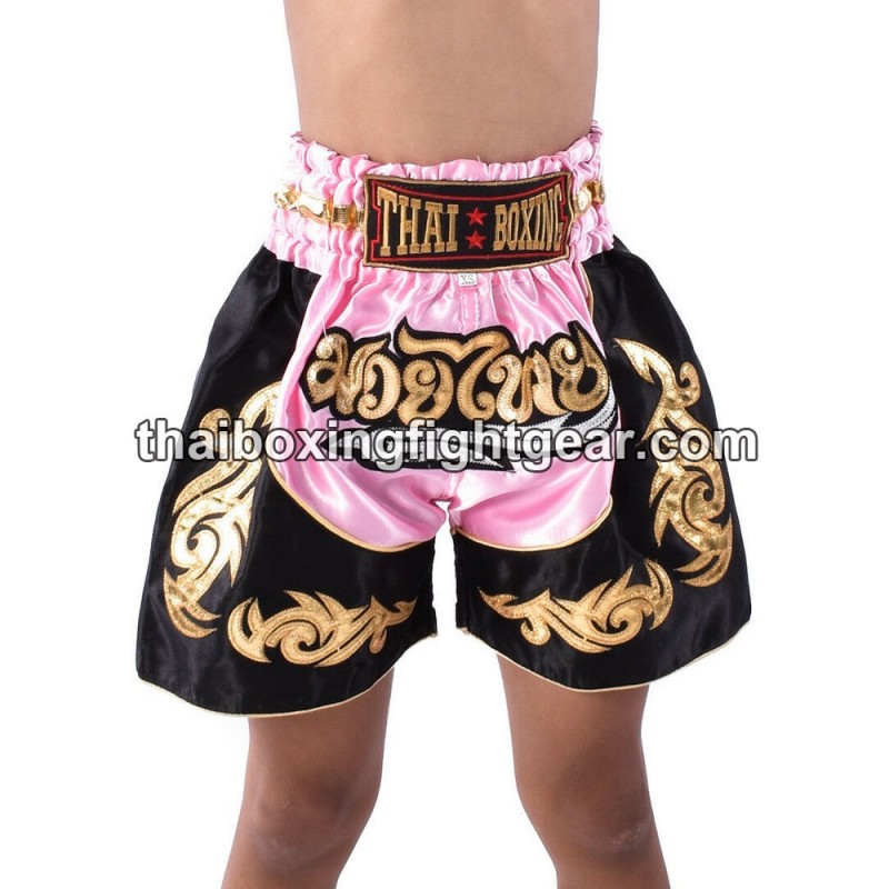 Short de Boxe Thai Enfant Rose Noir Thaiboxing | Kids