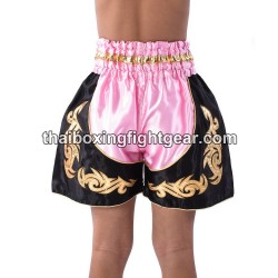 Short de Boxe Thai Enfant Rose Noir Thaiboxing | Kids