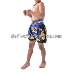Short de Boxe Thai Enfant Bleu Noir Thaiboxing | Kids