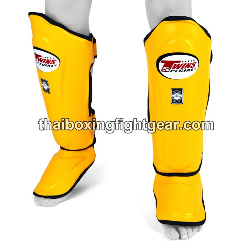 Protège-tibias double protections Twins  SLG-10 CUIR "Yellow" | Protections