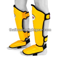 Protège-tibias double protections Twins  SLG-10 CUIR "Yellow" | Protections