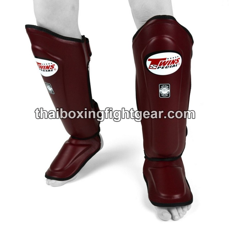 Protège-tibias double protections Twins SLG-10 CUIR "MAROON"" | Protections