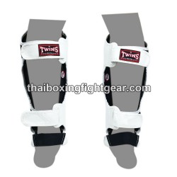 Protège-tibias double protections Twins SLG-10 CUIR "WHITE" | Protections