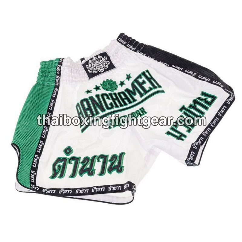 Short de boxe thai Buakaw Banchamek "BFG6-1 WHITE GREEN BLACK" | Shorts