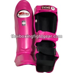 Protège-tibias double protections Twins  SLG-10 CUIR "Dark Pink" | Protections