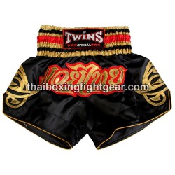 Short de boxe Thai Twins satin noir/or