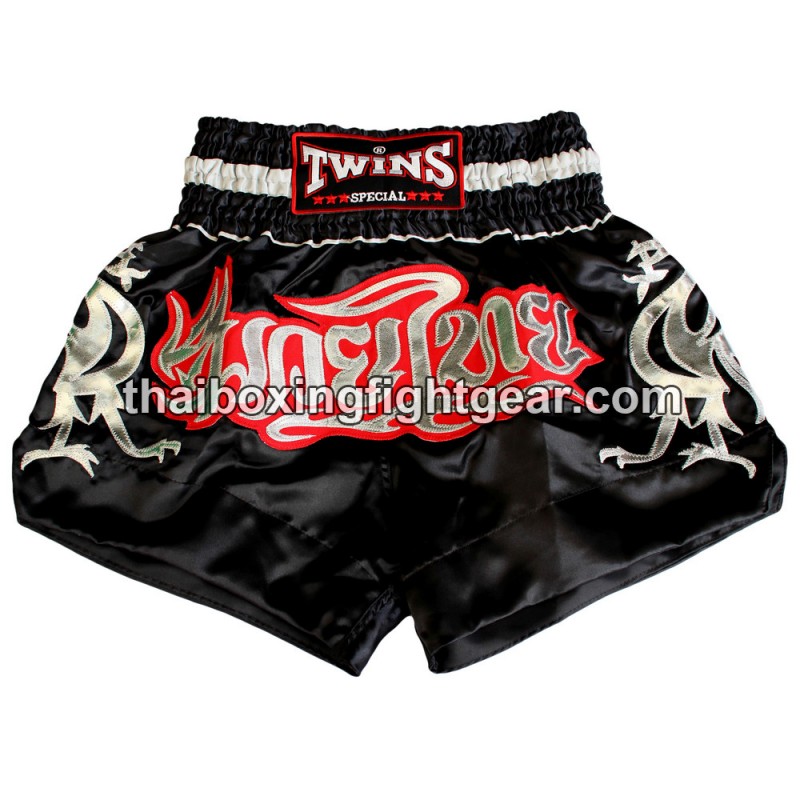 Short de boxe Thai Twins satin noir/argent, tarifs abordables en direct de  Thailande