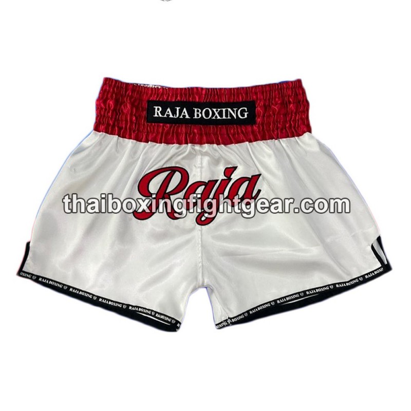 Short de Boxe Thai Raja Boxing "Simple" Blanc Rouge Raja - 1