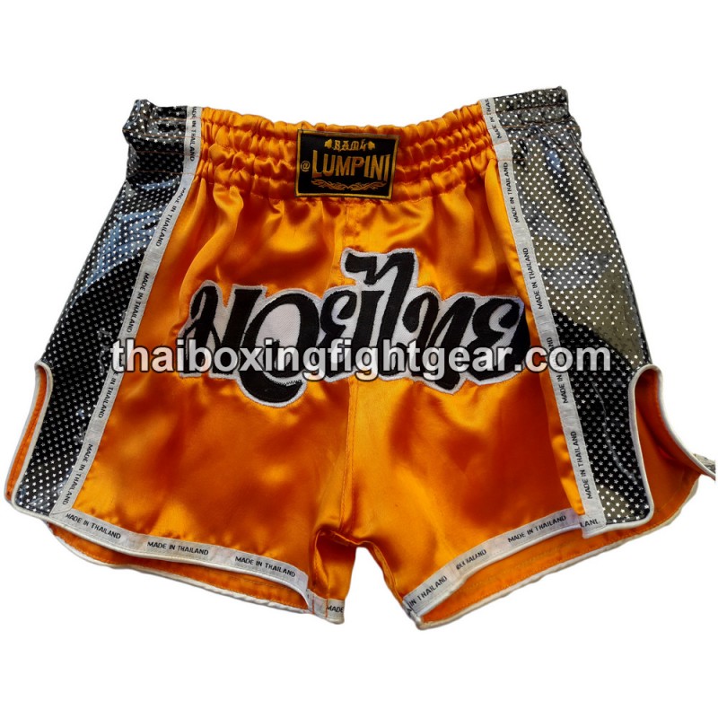 Short de boxe Thai Lumpini orange / noir | Shorts Boxe Thai