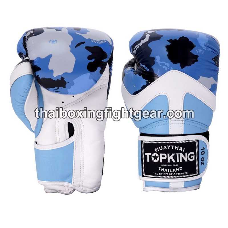 Gants de Boxe Thai TOP KING CAMOUFLAGE TKBGCF Bleu