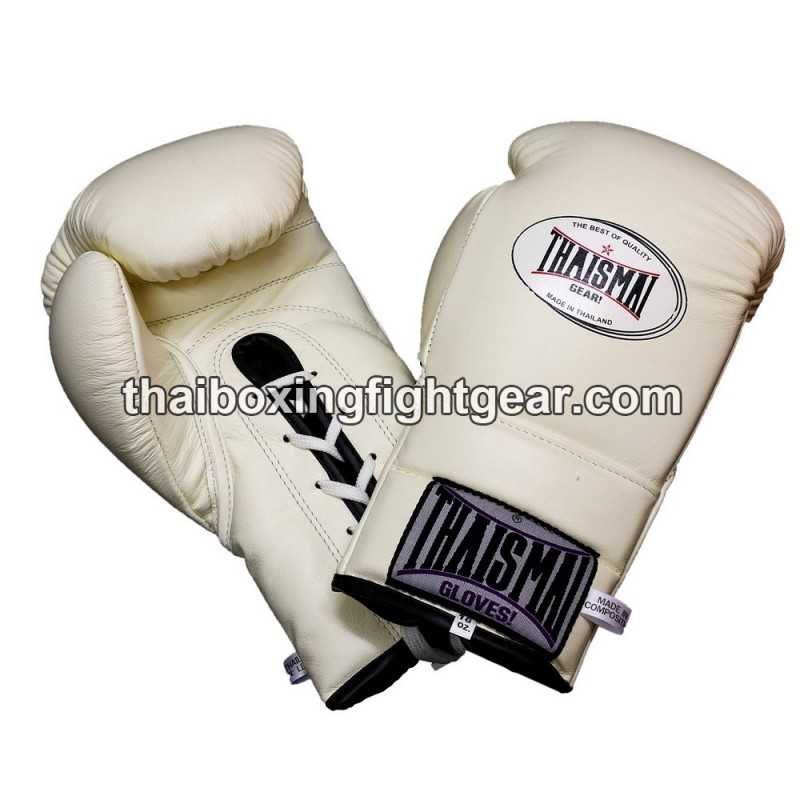 Gants de boxe thai Thaismai BG121 gants à lacets Blanc