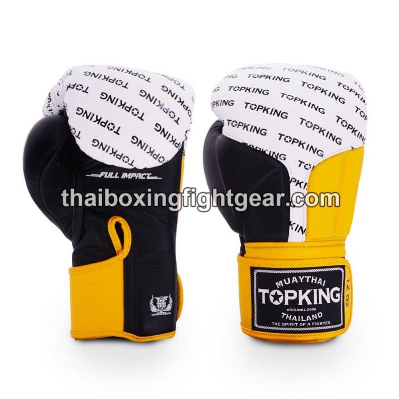 Gants de Boxe Thai TOP KING FULL IMPACT  TRIPLE TONE-TKBGFI Noir Jaune Blanc