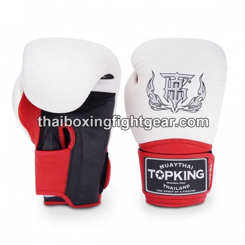 Gants de Boxe Thai TOP KING SUPER AIR TRIPLE TONE -TKBGSA Blanc Rouge Noir