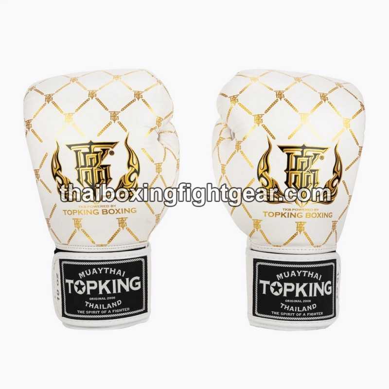 Gants de Boxe Thai TOP KING TKBGCH-CHAIN Blanc Or