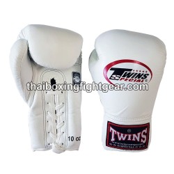 Gants de boxe thai Twins BGLL1 Blanc Lacets