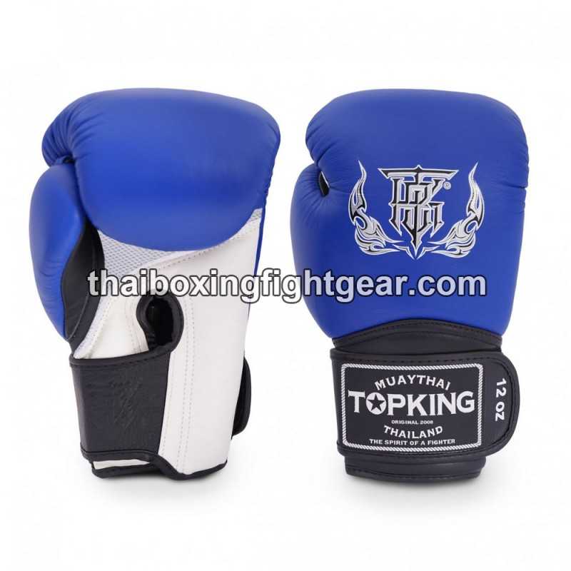 Gants de Boxe Thai TOP KING SUPER AIR TRIPLE TONE -TKBGSA Bleu Noir Blanc