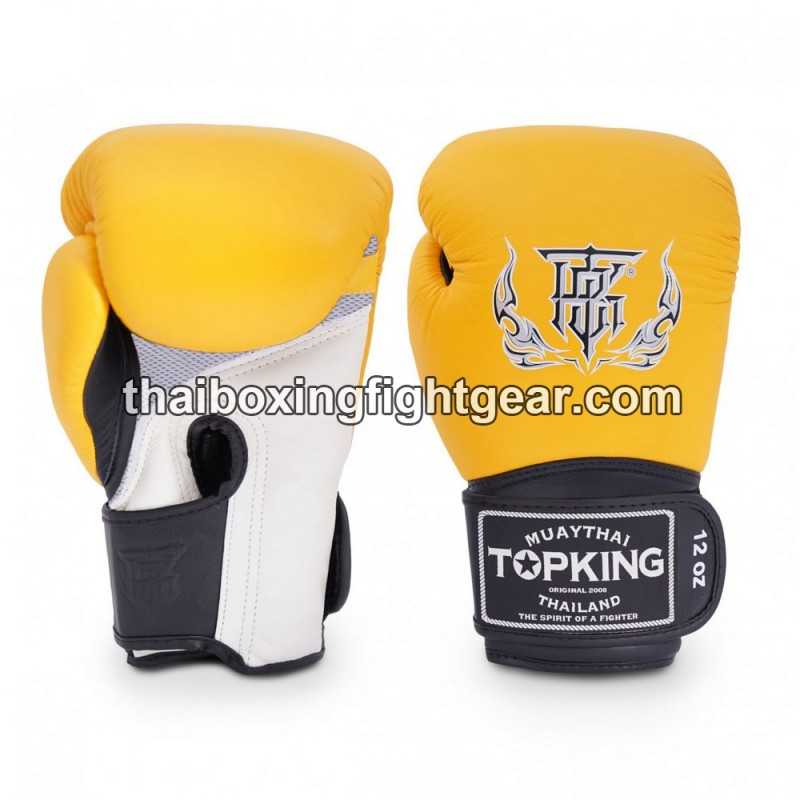 Gants de Boxe Thai TOP KING SUPER AIR TRIPLE TONE -TKBGSA Jaune Noir Blanc