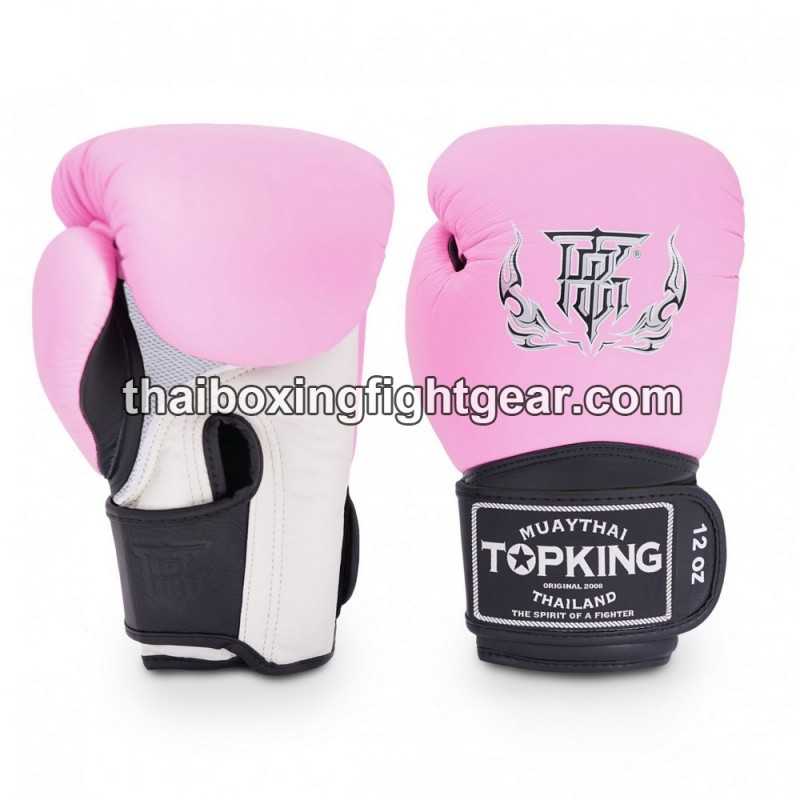 Gants de Boxe Thai TOP KING SUPER AIR TRIPLE TONE -TKBGSA Rose Noir Blanc