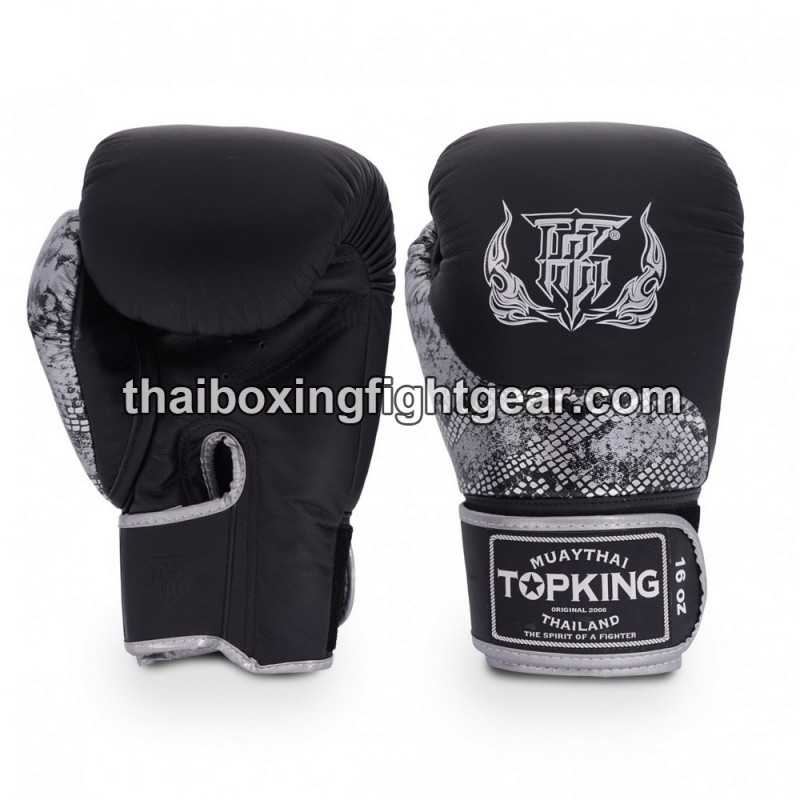 Gants de Boxe Thai TOP KING TKBGPW-POWER SNAKE Noir Argent