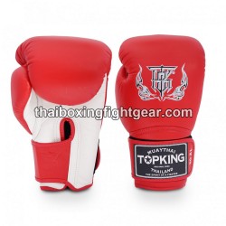 Gants de Boxe Thai TOP KING SUPER DOUBLE TONE-TKBGSV Rouge Blanc