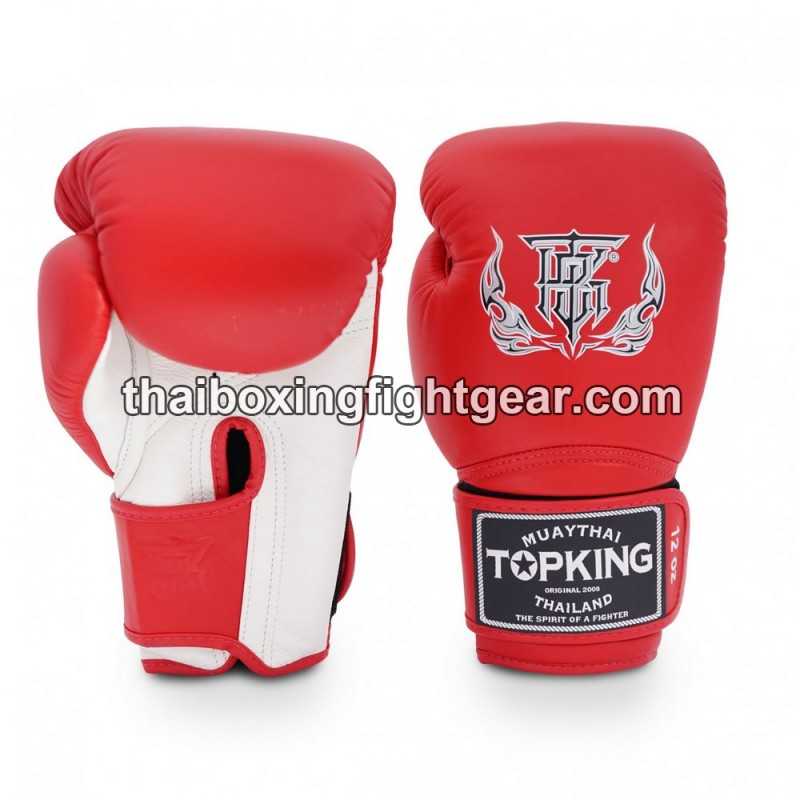 Gants de Boxe Thai TOP KING SUPER DOUBLE TONE-TKBGSV Rouge Blanc