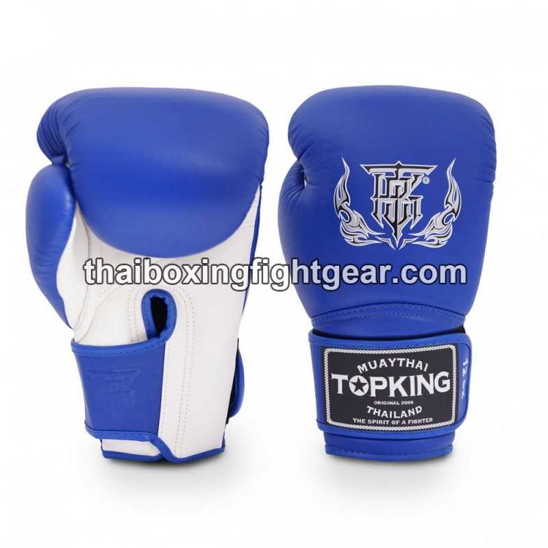 Gants de Boxe Thai TOP KING SUPER DOUBLE TONE-TKBGSV Bleu Blanc