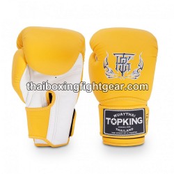 Gants de Boxe Thai TOP KING SUPER DOUBLE TONE-TKBGSV Jaune Blanc