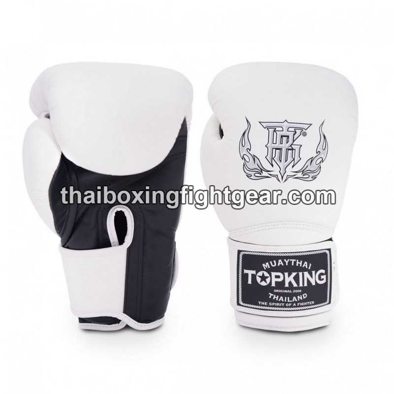 Gants de Boxe Thai TOP KING SUPER DOUBLE TONE-TKBGSV Blanc Noir
