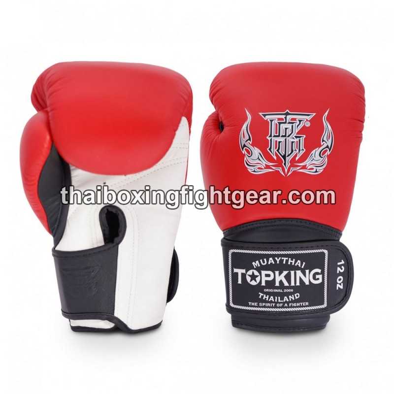 Gants de Boxe Thai TOP KING SUPER TRIPLE TONE-TKBGSV Rouge Blanc Noir