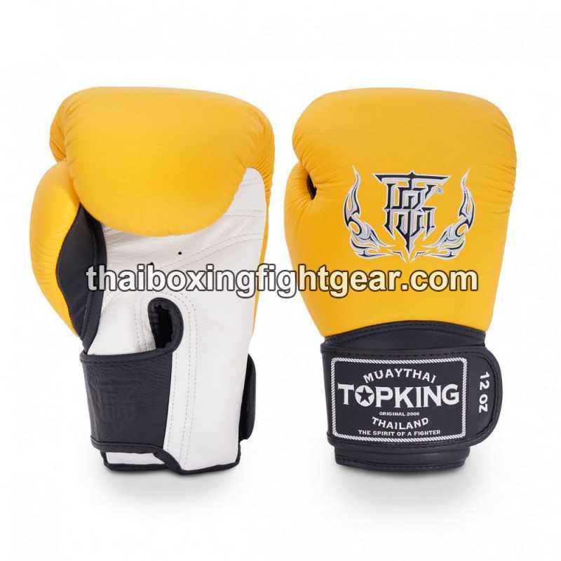 Gants de Boxe Thai TOP KING SUPER TRIPLE TONE-TKBGSV Jaune Blanc Noir