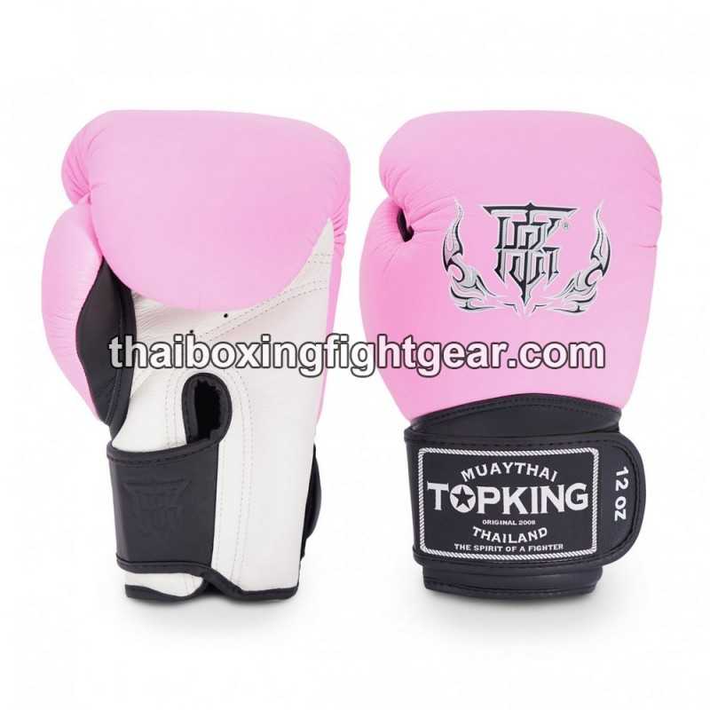 Gants de Boxe Thai TOP KING SUPER TRIPLE TONE-TKBGSV Rose Blanc Noir