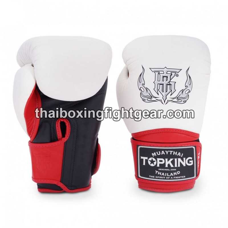 Gants de Boxe Thai TOP KING SUPER TRIPLE TONE-TKBGSV Blanc Noir Rouge